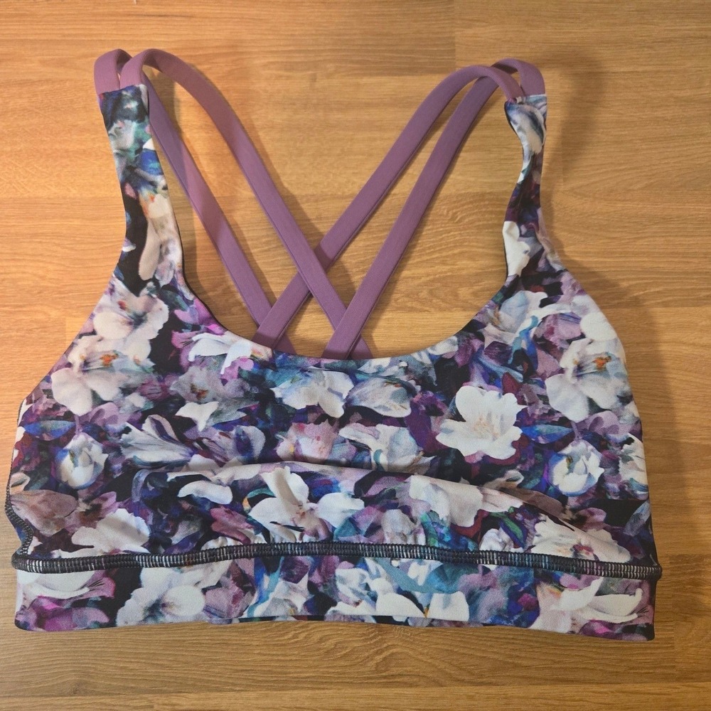 Lululemon Bra Womens 4 Energy Sports Flowerescent Multi‎ Floral Strappy Purple